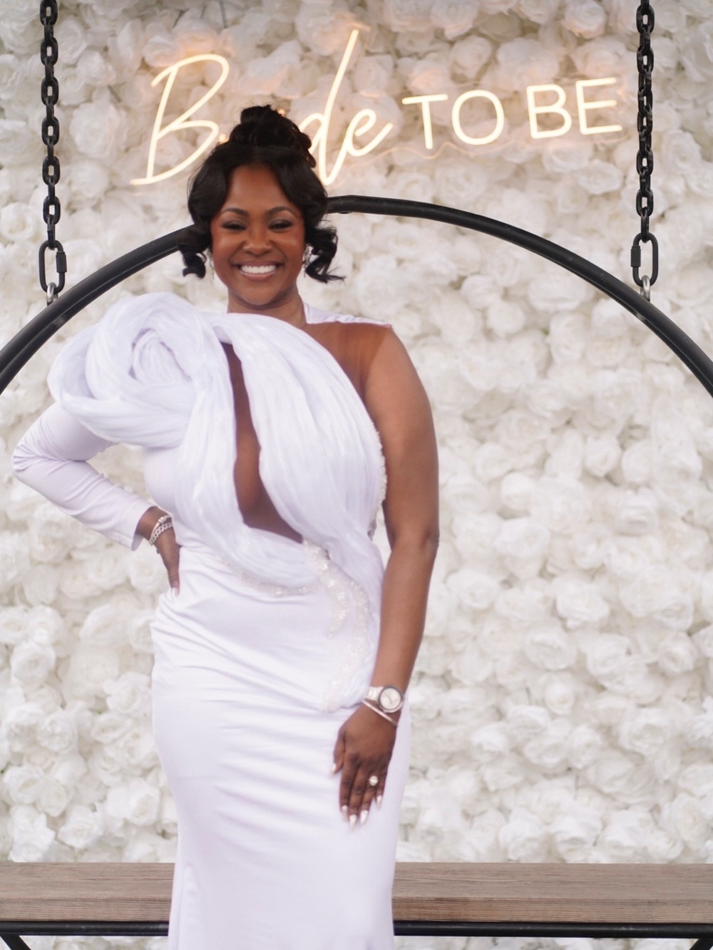 Asymmetrical White Bridal Gown with Sculpted Rosette
